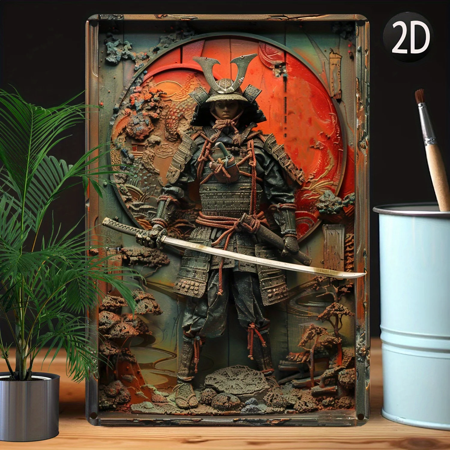 Targa Decorativa In Metallo – Cartello Murale Stile Samurai Giapponese – Asia Style