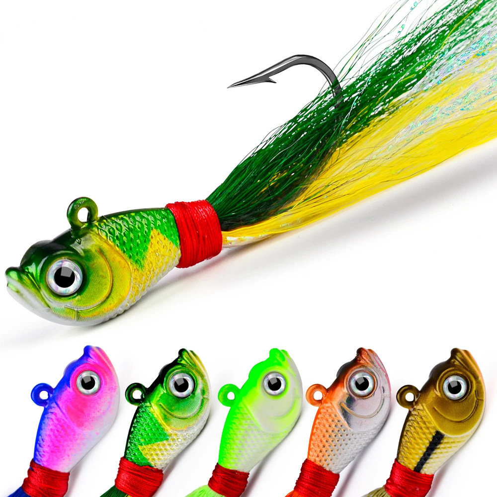 

1pcs Fishing Hard Lure with Feather Hook Wobbler Minnow Artificial Jig Trolling Bait Bucktail Sea Bass Carp Fishing Hook Tackle