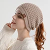 New Women Ponytail Hat Warm Slouchy Loose Knitted Hat with Hole Solid Color Beanie Home Outdoor Convenient Ear Protection Bonnet 1