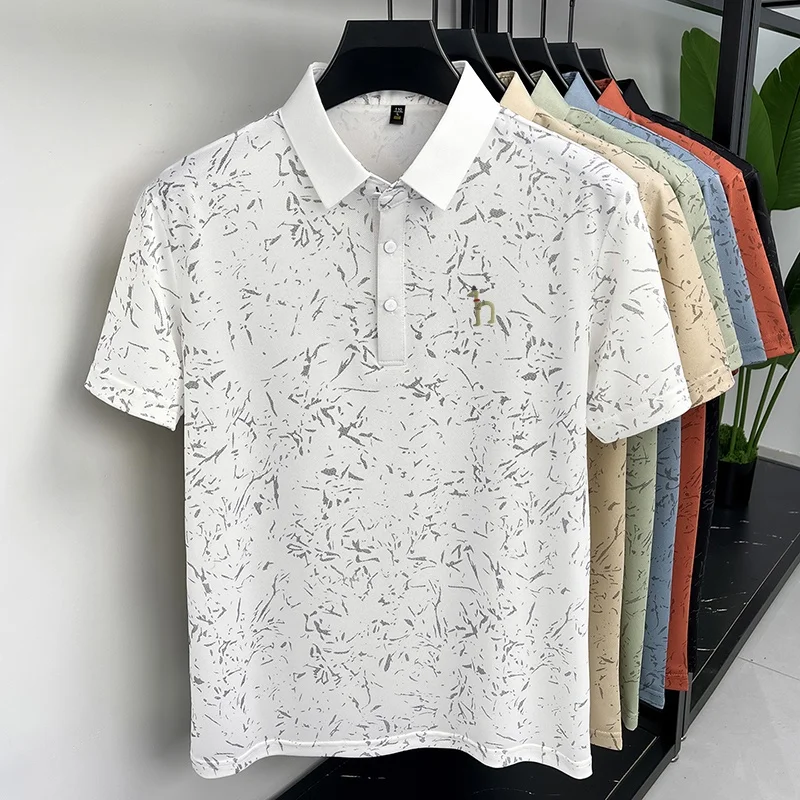 Nuova polo casual da uomo con stampa originale, t-shirt traspirante e confortevole a maniche corte con risvolto, abbigliamento da uomo versatile di alta qualità - immagine 2