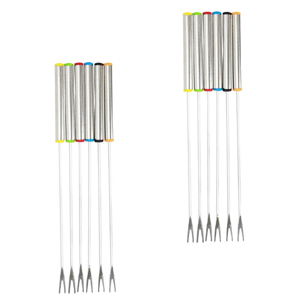 12Pcs Stainless Steel Fruit Forks Chocolate Dipping Tools Fondue Set Marshmallow Roasting Skewers Barbecue Forks Cheese Fondue