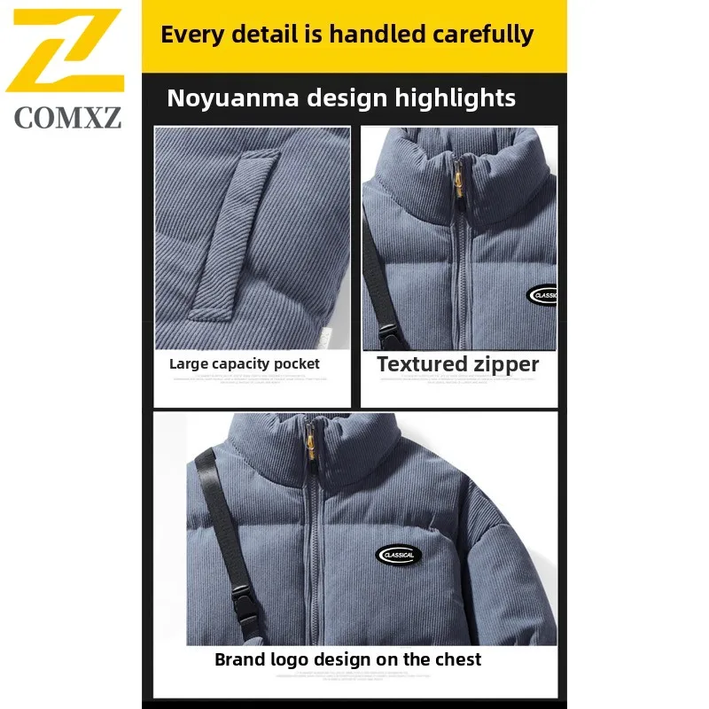 COMXZ Men Corduroy Cotton Coat Autumn Winter Loose Fit Big Size Hong Kong Style Trend Casual Thermal Front Magic Sticker Coat