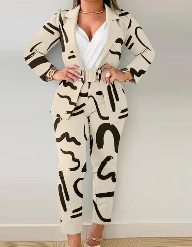 Plus Size Split Collar Suit Coat and Ombre Pants Set 2023 New Fashion Hot Selling Women's Single Button Long Sleeve