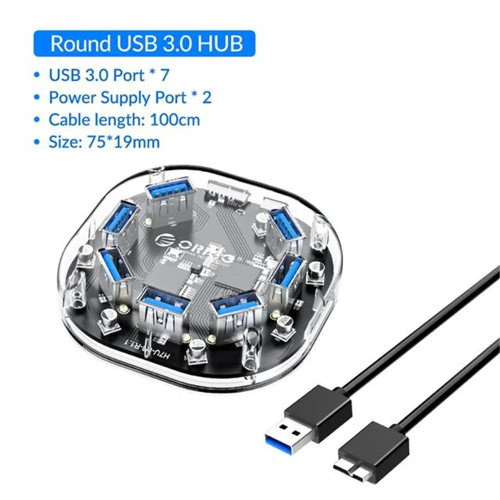 Orico Série Transparente Hub Usb Multi Portas de Alta Velocidade Usb3.0 Divisor com Micro Porta de Alimentação Usb para Laptop pc Adaptador Otg - Imagem 3