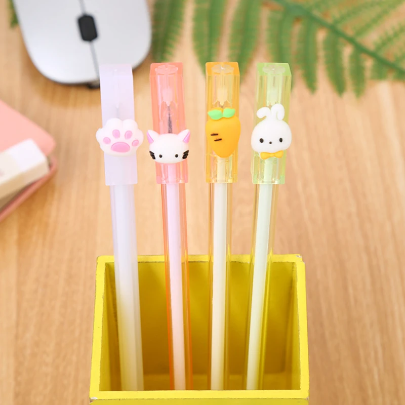 

50PCS Cute student transparent pen cap cartoon Rollerball pen creative stationery carrot fountain pen office signature pen