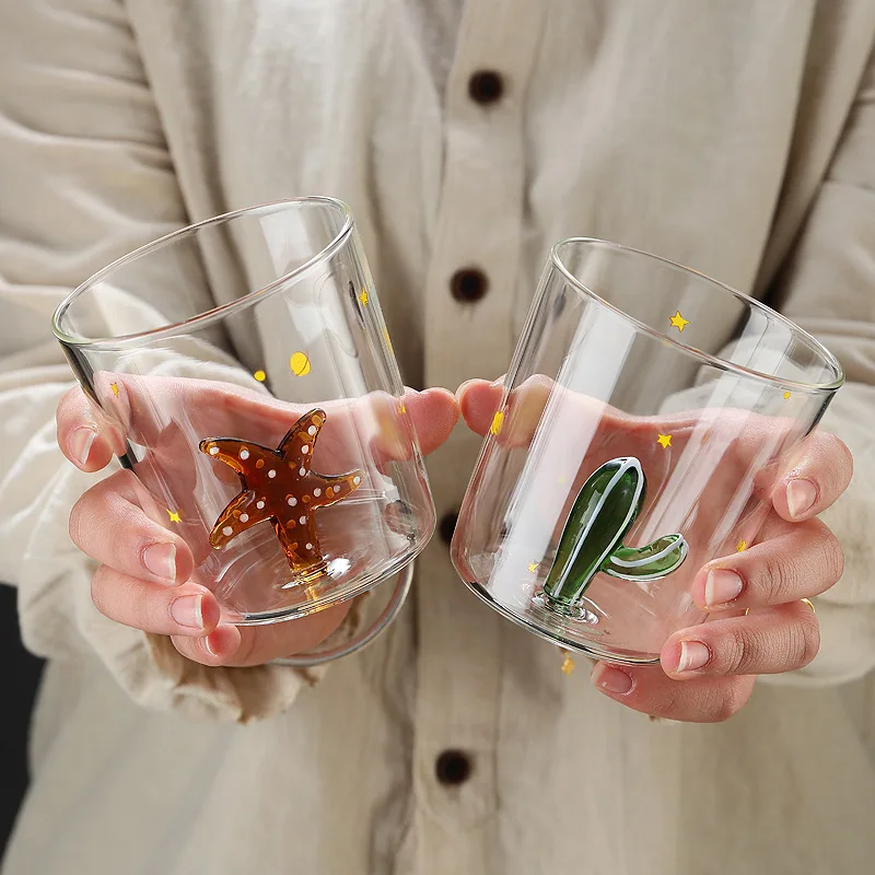 3D Creative Handmade Bubble Glass Cup Three-Dimensional Animal Plant Shape Coffee Milk Drink Cute Transparent Glass Cup Gift