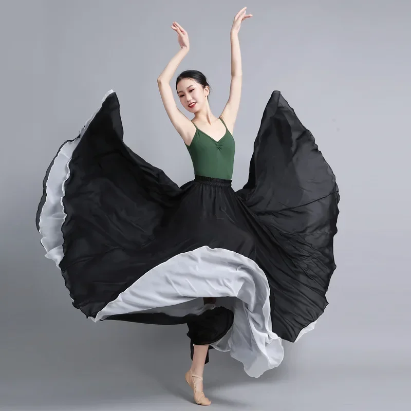 Women Flamenco Dresses Flamenco Chiffon Dance Skirt for Women 720 Degrees Solid Color Long Skirts Dancer Practice Wear Chinese Style Skirt LU64