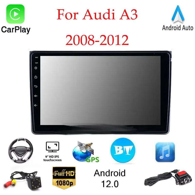

2 Din Android 12 автомобильный радиоприемник мультимедиа плеер GPS навигатор для Audi A3 2008-2012 DSP Carplay