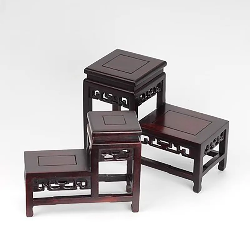 Retro Style High and Low Antique Stand, Teapots and Vases, Small Ornaments, Base, Mahogany Carving