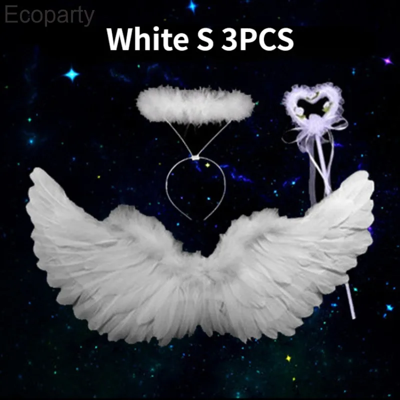 Anime Cosplay Angel Wings White Feather Devil Wings Swallow Shaped Kids Adult Performance Feather Bride Flower Child Dress