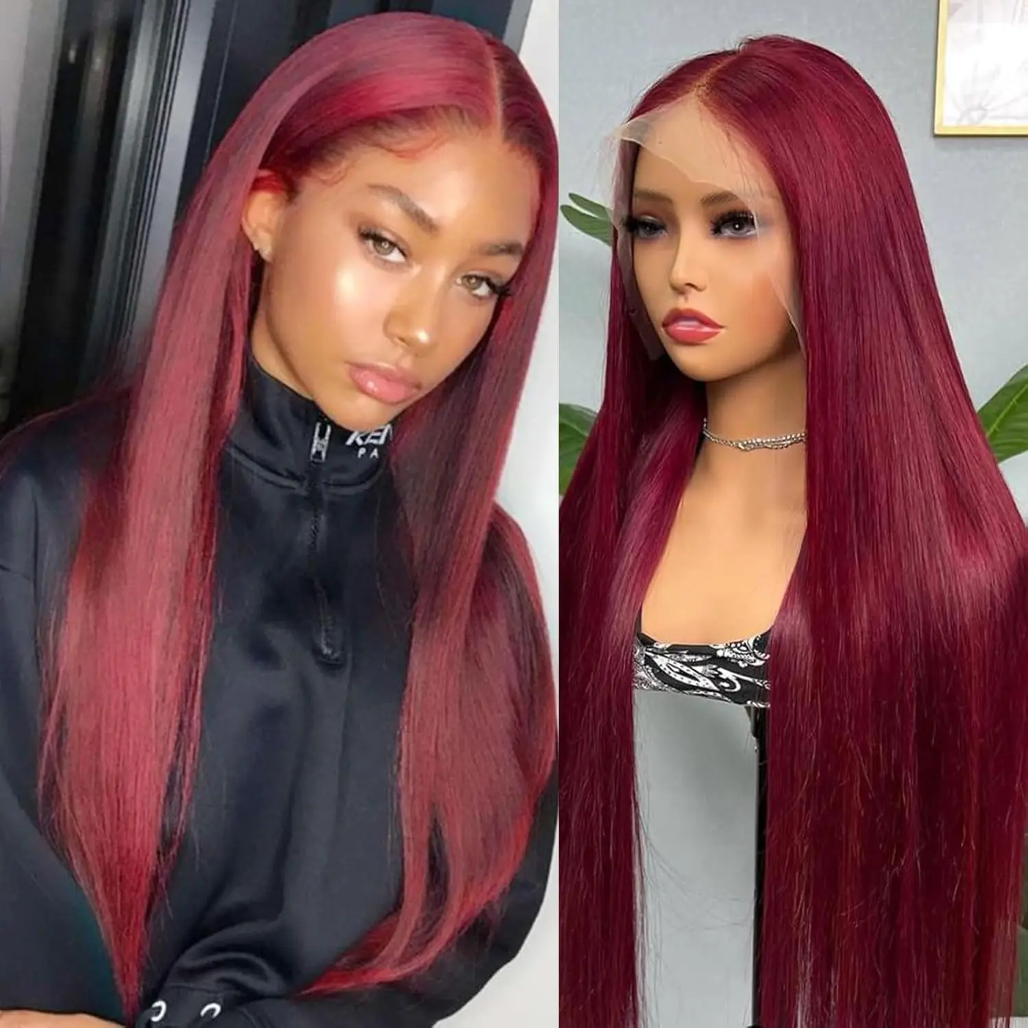 13x4 Burgundy Wig Human Hair 99J Burgundy Lace Front Wigs for Black Women 28 Inch 13x4 HD Lace Straight Burgundy Human Hair Wig