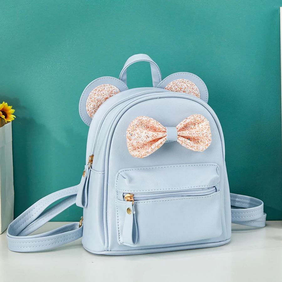 Fashionable and cute mini backpack for children with sequins, bow, mouse ear bag, small travel shoulder backpack suitable for gi 5