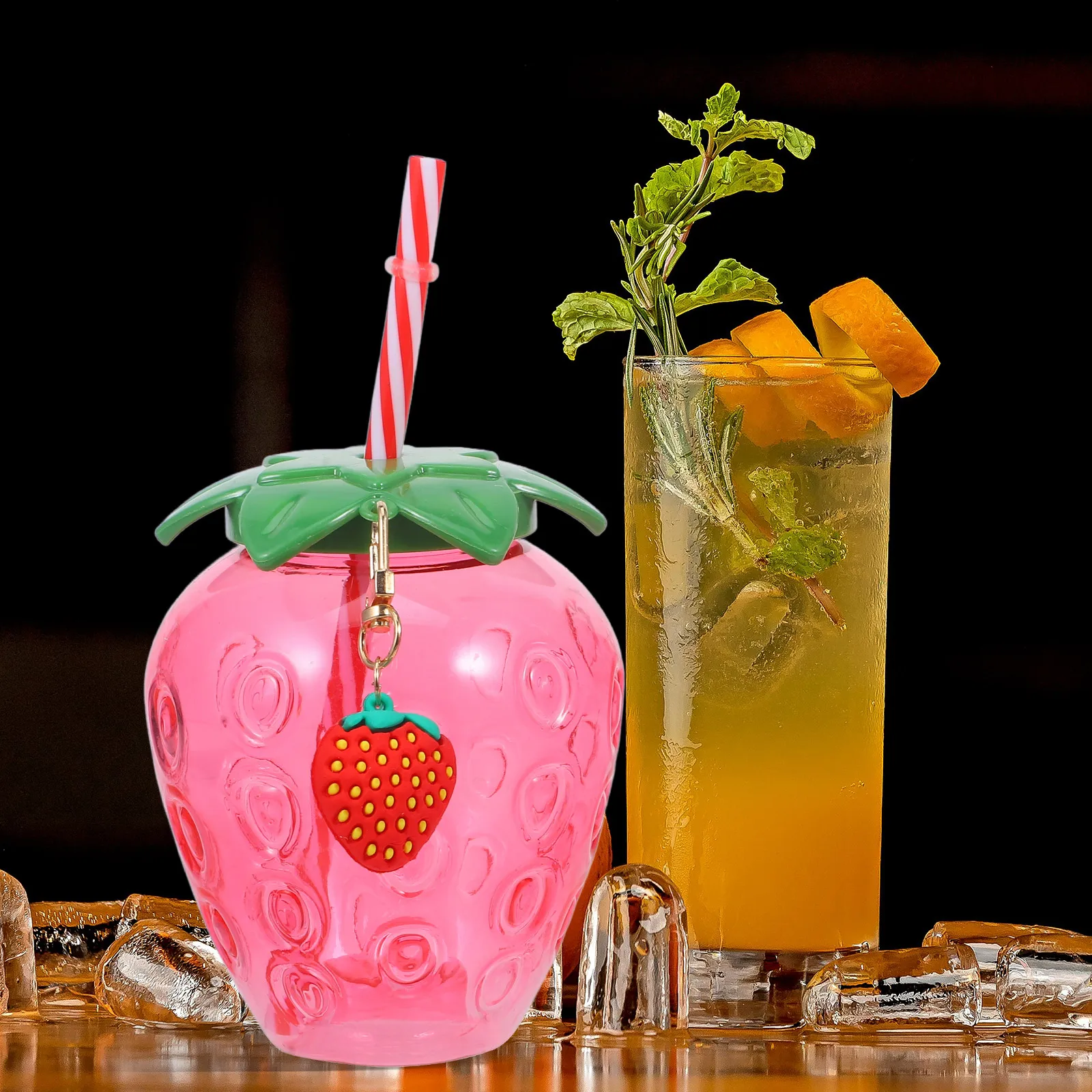 4Pcs Strawberry Cup Water Bottle Coffee Glass Glassware Cups Drinking Tumbler Hawaii Cold Drinking Cup Juice Bottle For Kids