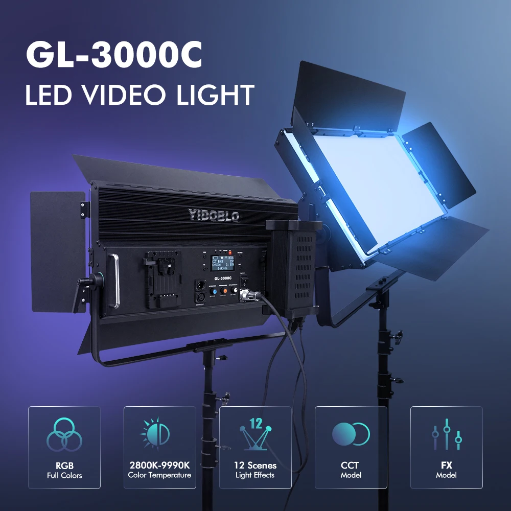 RGB 비디오 조명 GL3000C RGB 사진 스튜디오 조명 2800K-9990K Led 조명 300W 스트리밍 램프 삼각대와 무음 모델