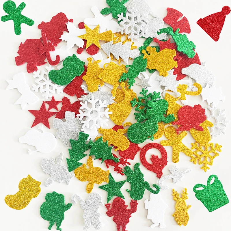 32pcs/bag Christmas Glitter Foam Stickers Snowflake Santa Claus Bells Xmas  Crafts Activity Kids Room Party DIY Decoration Toys