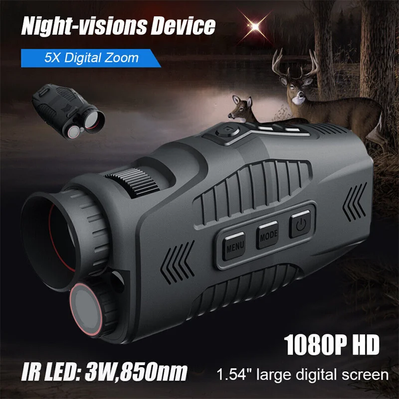 

R11 Monocular Hunting Night Vision Device 5x Digital Zoom Outdoor Infrared Night Vision Telescope Full 300m 1.54"HD 1080P Screen