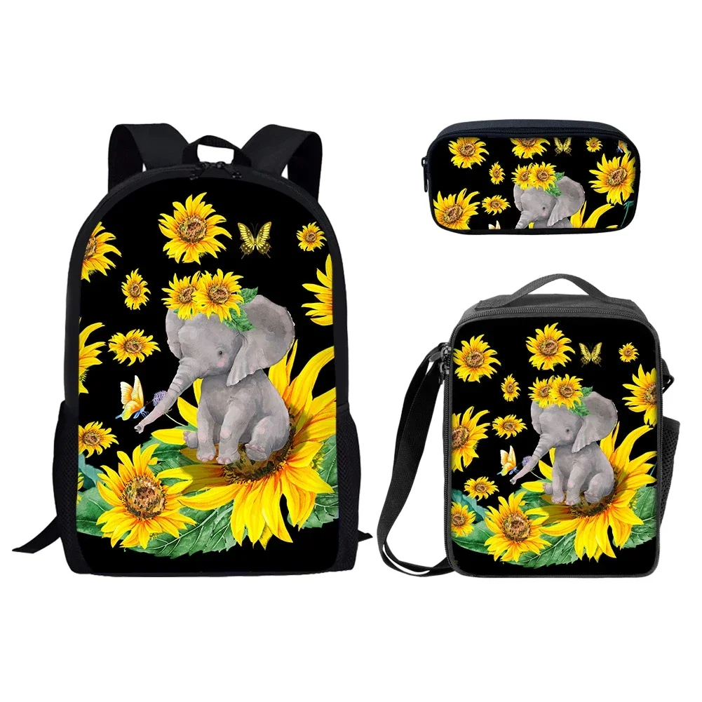 

Sunflower Baby Elephant Prints 3Pcs/Set School Bag Kids Notebook Backpack Back To School Bookbag Gift for Boys Girls Teenagers