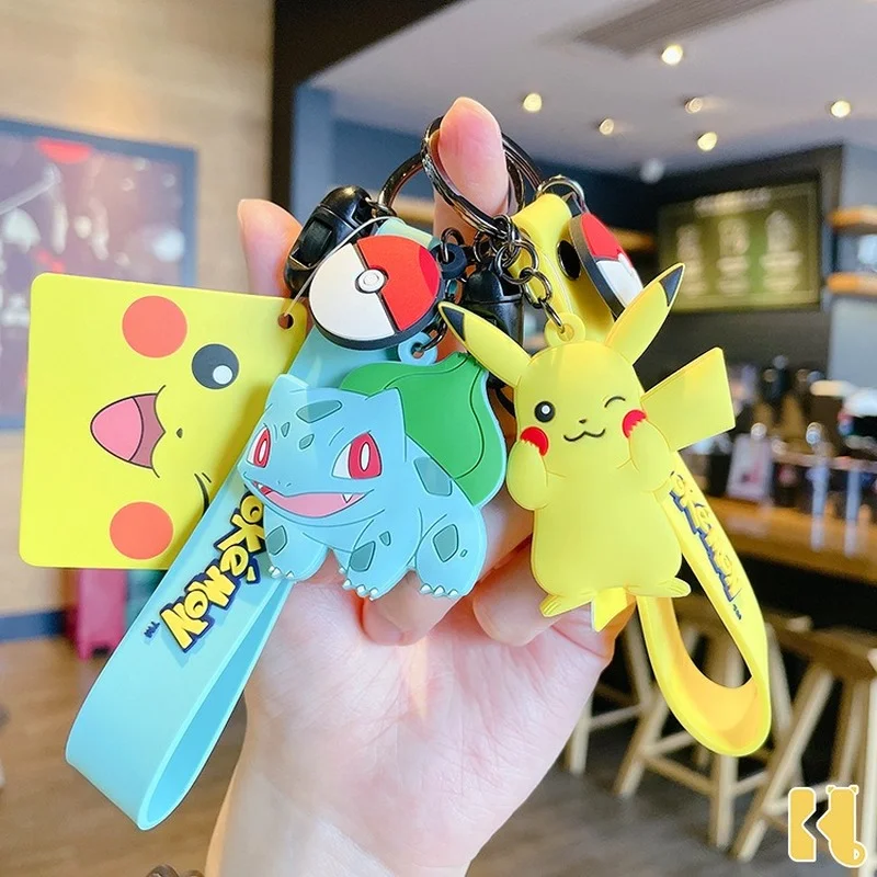 Genuine Pokemon Pikachu Keychain Squirtle Psyduck Car Model Action Figure Creative Couple Bag