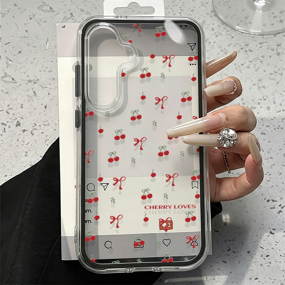Red Cherry Bow Soft Transparent Shockproof Phone Case