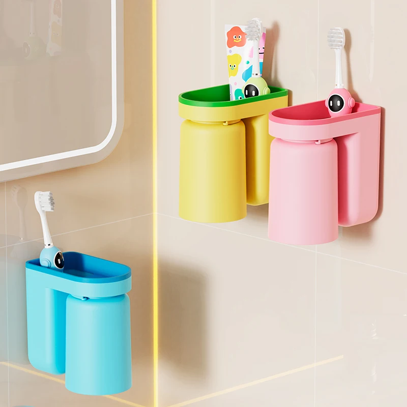 1PC Toothbrush Cup Multi-function Punch-free Toothbrush Holder for Bathroom Wall-mounted Cups Gargle Plastic Products Home 1