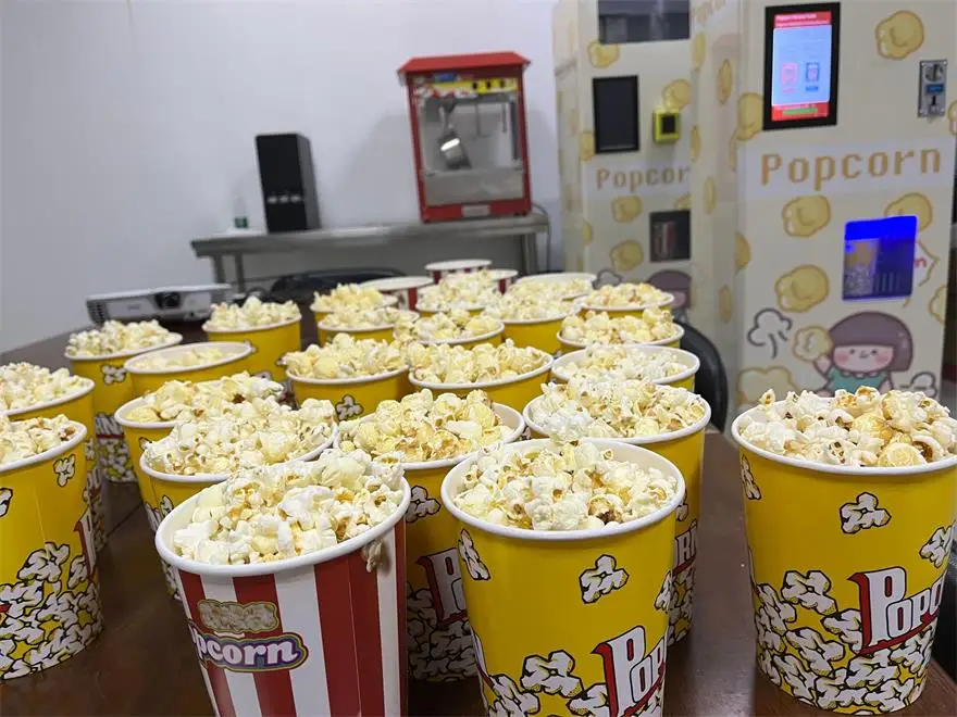 Full Automatic Popcorn Vending Machine Coin Operated Intelligent Popcorn Maker 220V with High Profit