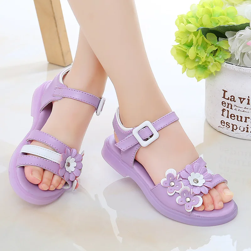 

Girls Sandals 2022 Summer New Sweet Soft Princess Kids Fashion Children Flower Beach Shoes High Quality Teenager Sandals 26-36