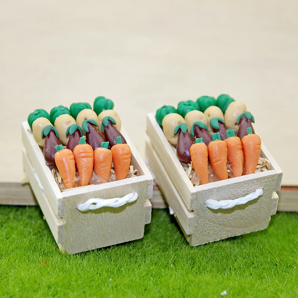 

1/12 Doll House Miniature Vegetables Basket Simulation Eggplant Carrot Food Model for Mini Decoration Dollhouse Accessories