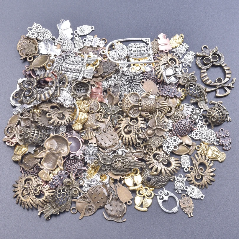 Vintage Steampunk 10/30/100Pcs Random Animal Owl Charms For Jewelry Making Owl Pendants Wholesale Ornaments Jewelry Accessories 4