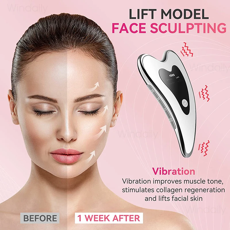 4 in 1 Electric Gua Sha Face Massager Heated Vibration Facial Scraping Tools Anti Wrinkles Double Chin Skin Face Lifting Device