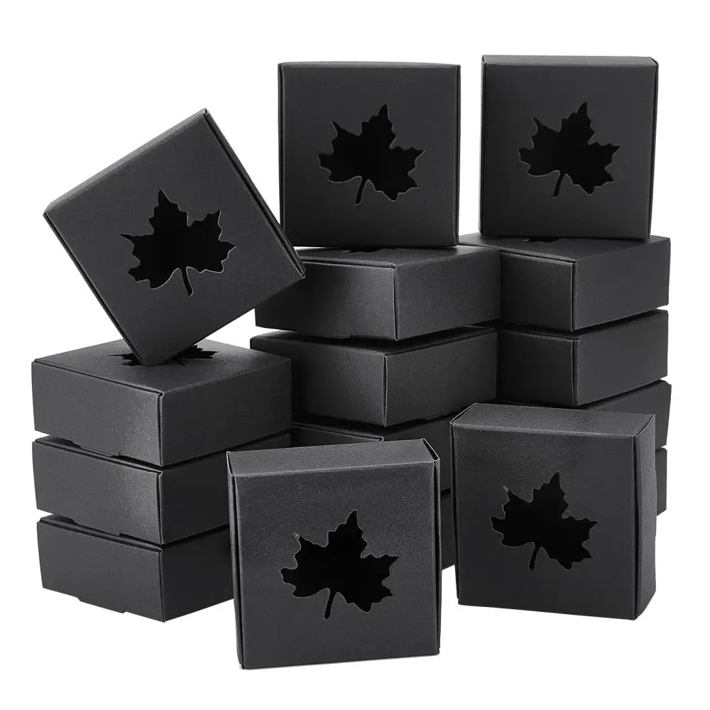 24Pcs Retro Black Kraft Paper Box Clear Maple Leaf Pattern Gifts Boxes 7.5x7.5x3cm Jewelry Packaging Display Storage Case 6pcs lot 4w g45 retro edison filament bulb e14 e27 bombillas 220v vintage lamp 2700k gold 4000k clear glass inner decoration