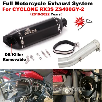 Full Motorcycle Exhaust System Modify Escape Moto Muffler DB Killer Mid Link Pipe Slip On For CYCLONE RX3S ZS400GY-2 2019 - 2022