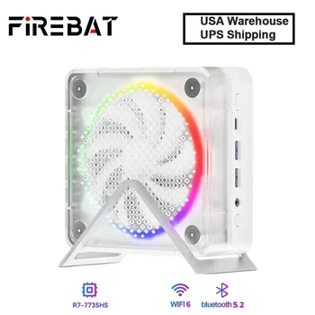FIREBAT MINIPC AMD R7-7735HS 6600H Mini Pc Colorful Gamer 16GB 512GB DDR5 RJ45 Desktop Gaming Computer BT5.2 WIFI6 M.2 2280 SSD 1