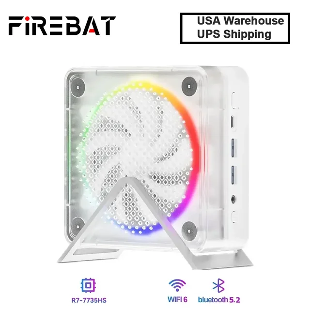 FIREBAT MINIPC AMD R7-7735HS 6600H Mini Pc Colorful Gamer 16GB 512GB DDR5 RJ45 Desktop Gaming Computer BT5.2 WIFI6 M.2 2280 SSD 1
