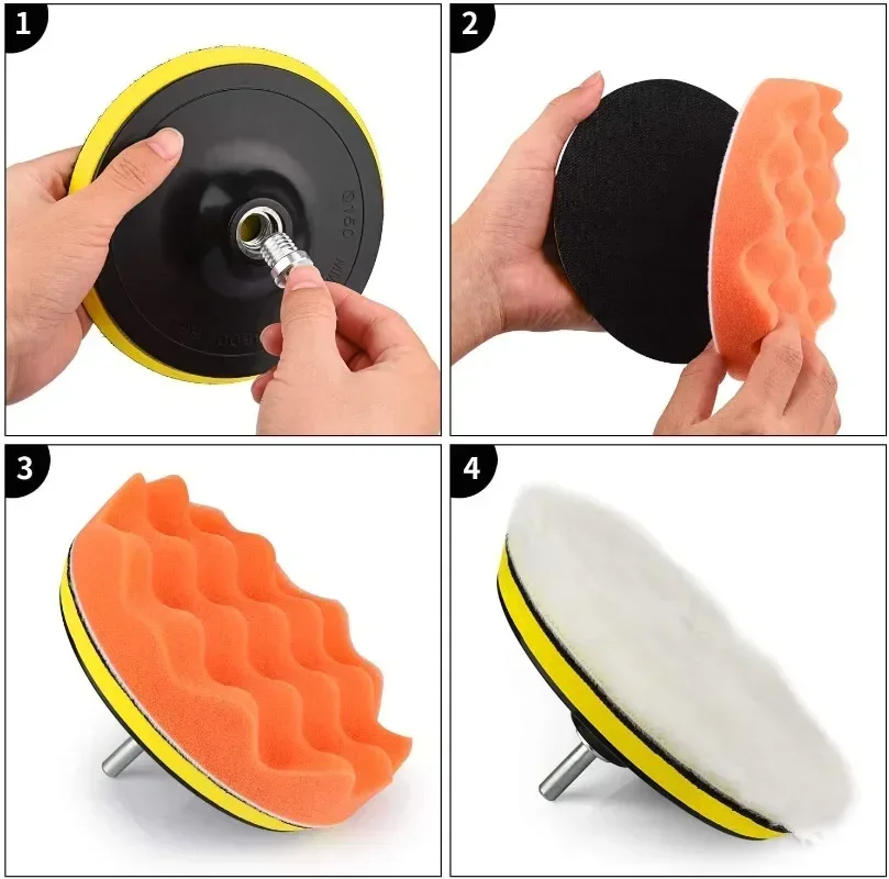 5/7/11pcs Polishing Sponge Plate Set Imitation Plush Waxing Grinding Cleaning Sponge Wheel Car Beauty Set Electric Drill Polish