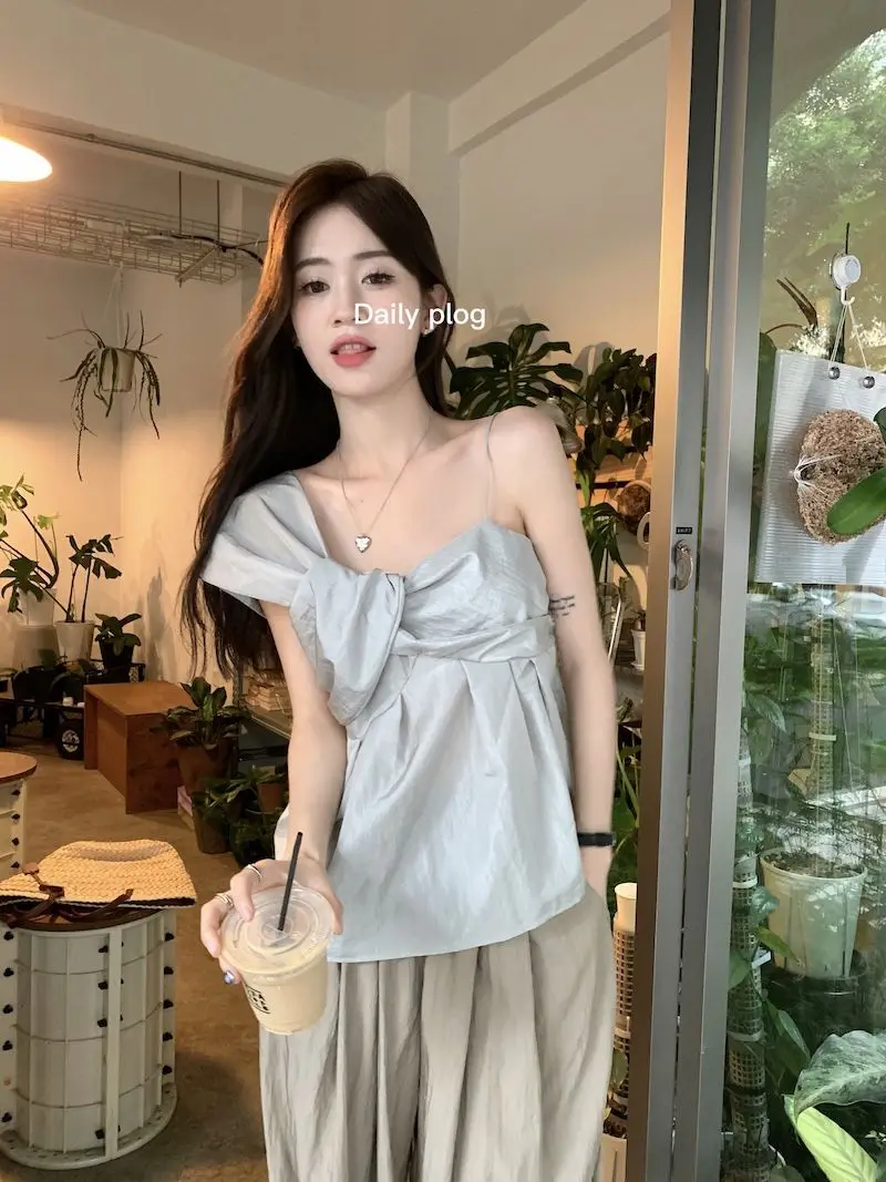 Koreanische Neue Schlanke Design Hosenträger Weste Hemd Sommer Kreuz Neckholder Temperament Modische Vielseitige Top für Frauen – Detail 13