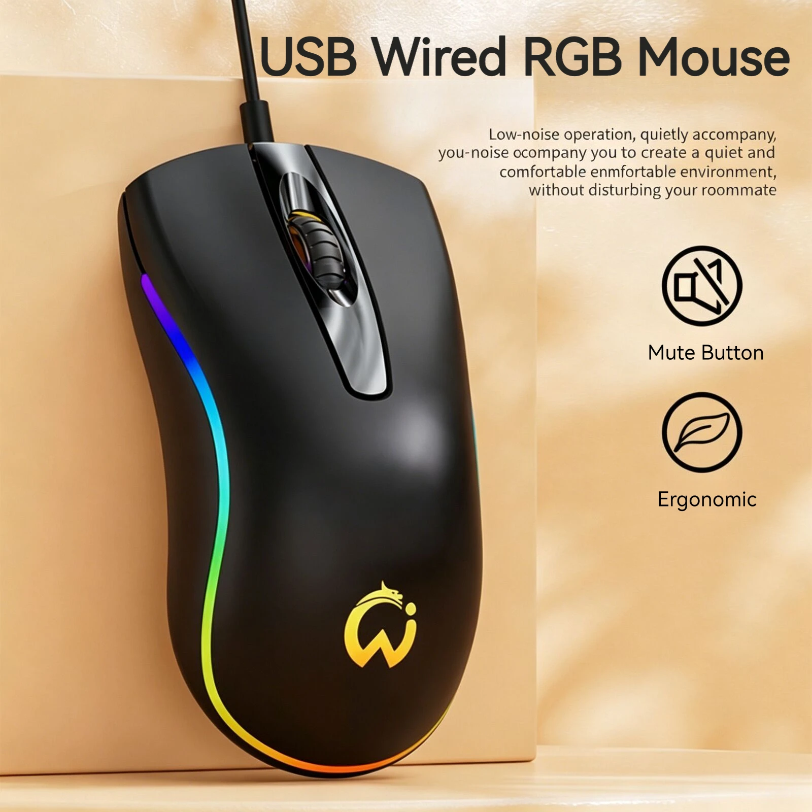 유선 USB 게이밍 무음 마우스 RGB 빛나는 2400DPI 사무실 홈 컴퓨터 ..