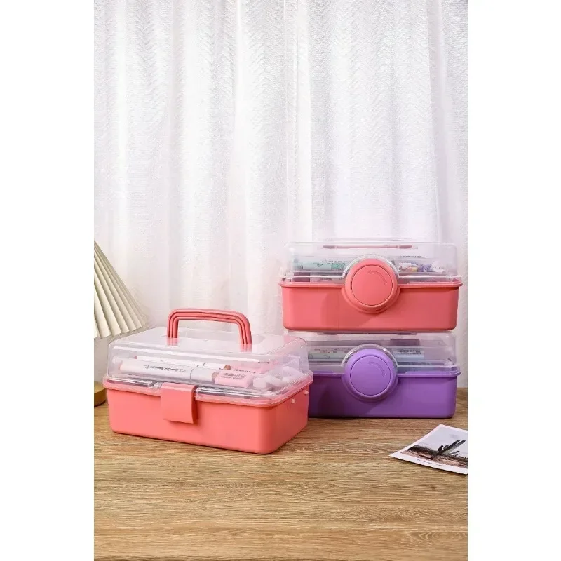 Collapsible three layer storage box Toolbox Makeup box set Storage Headstring accessories desktop jewelry