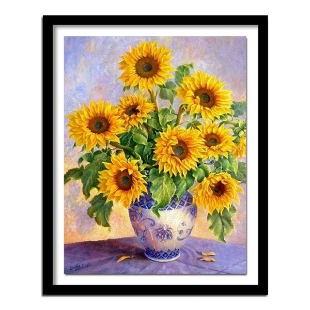 1pc Diamond Painting Sunflower Full Square Diamond Mosaic Floral Vase  Handmade Home Decor