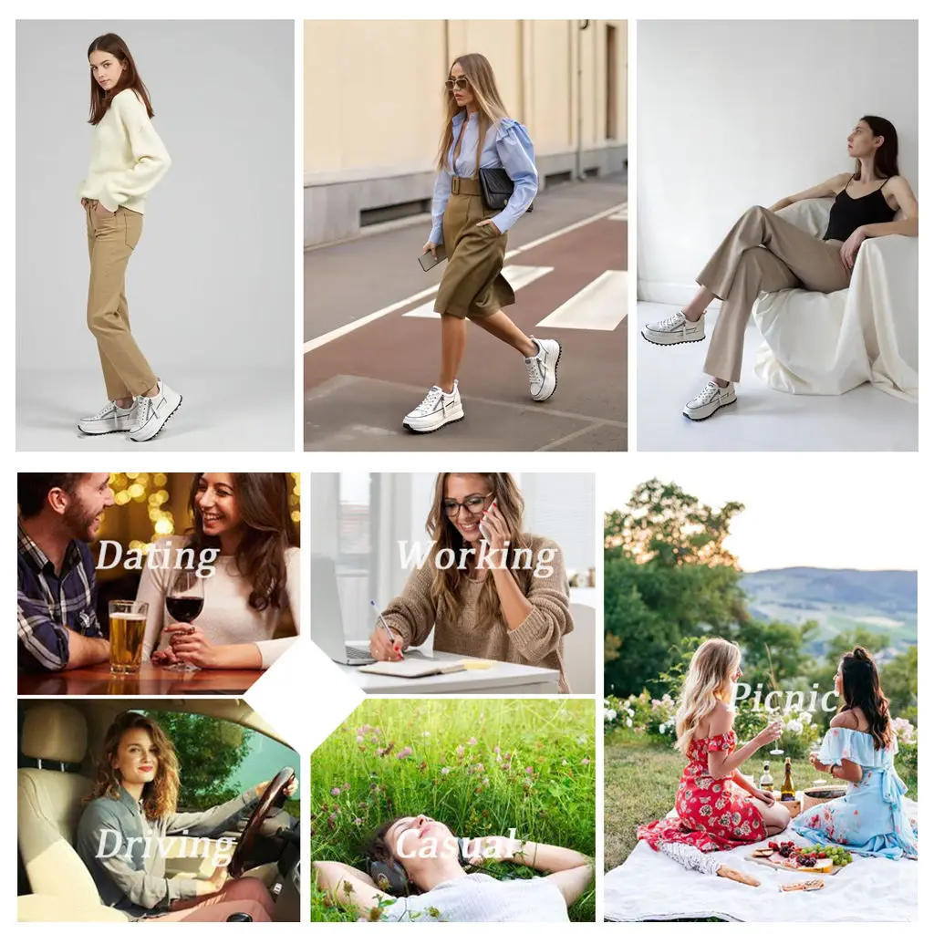 Fujin 7cm Genuine Leather Women Platform Shoes Wedge Sneakers Lace