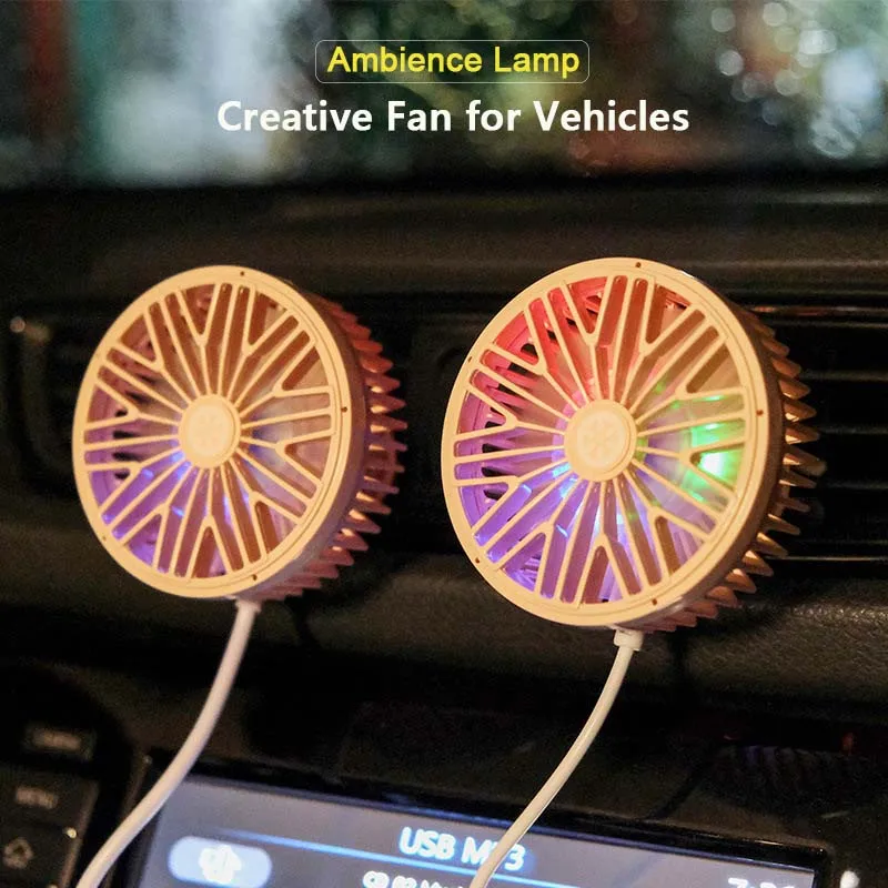 

Car Fan USB Fan Mini Fan for Vehicle Air Outlet Lighting LED Creative Colorful 3speed Portable Car Electrical Appliances Cooling