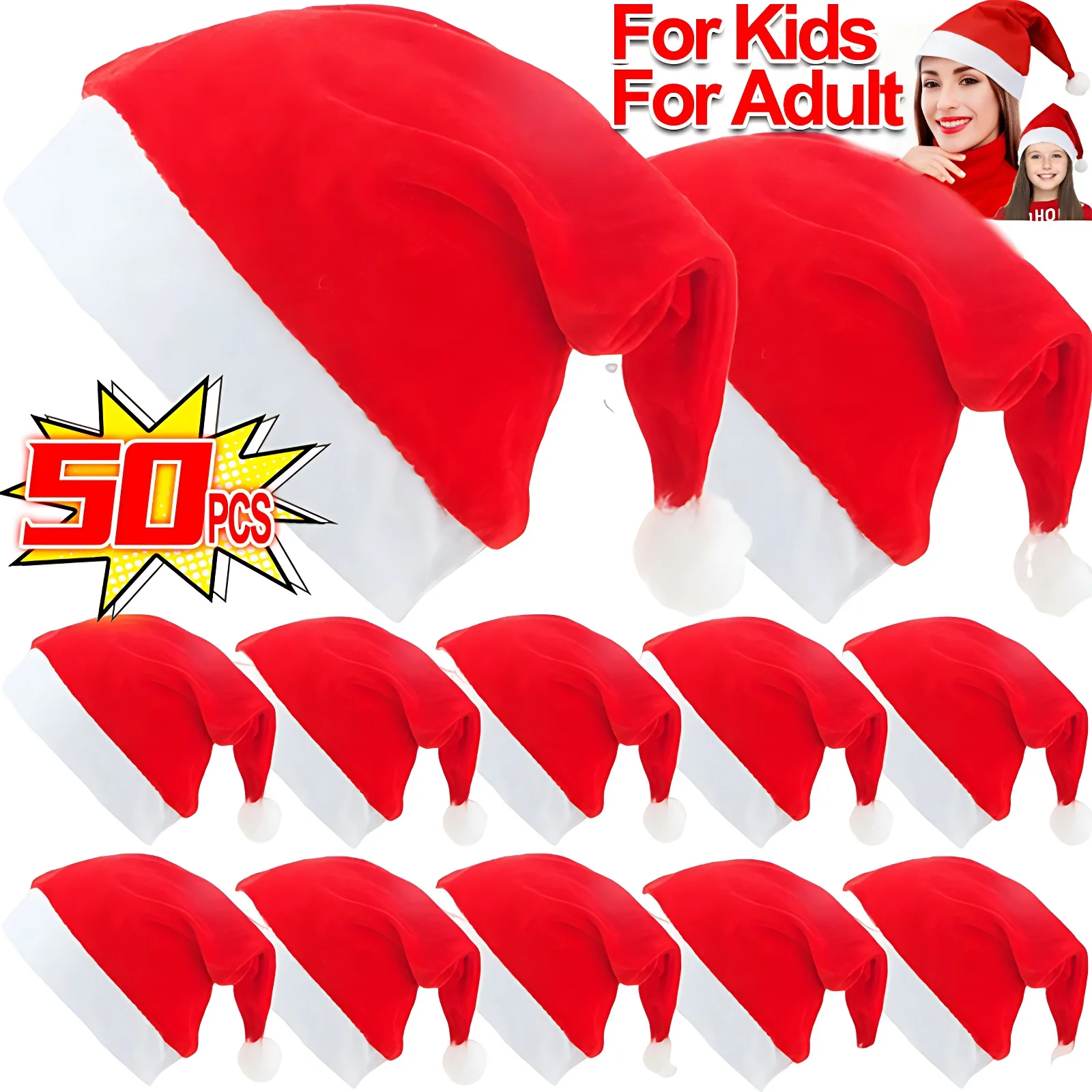 Christmas Santa Hats - Non-woven Fabric Holiday Party Decor for Adults Kids