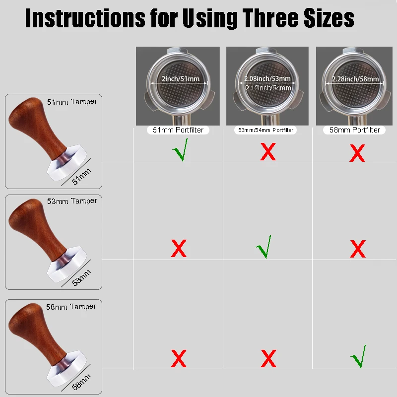 Espresso Tamper Coffee Barista Flat Base with Wood Handle 51mm 53mm 58mm espresso tamper