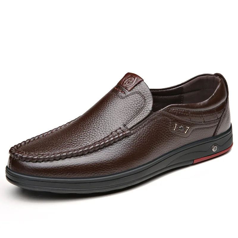 Leather Men's Shoes Spring Leather Shoes Men's Low Top Casual Single Genuine Large Size 45 46