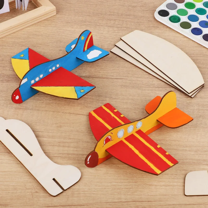 1-5Pcs Wooden Airplane Model Handmade DIY Crafts Unfinished Blank Plane Kids Painting Toy Birthday Party Favors Christmas Gifts
