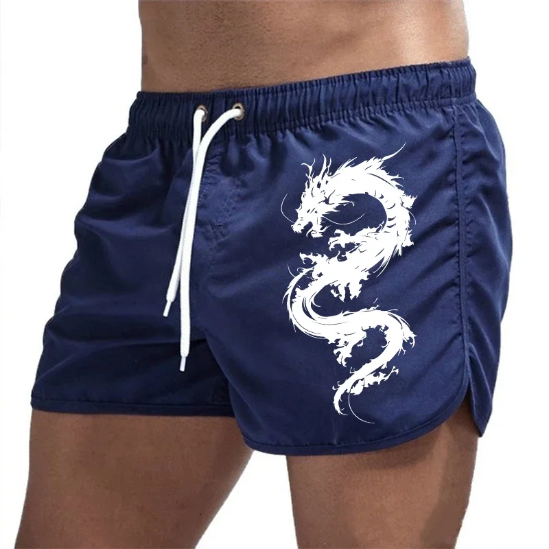 Mens Chinese Dragon Printed Beach Shorts