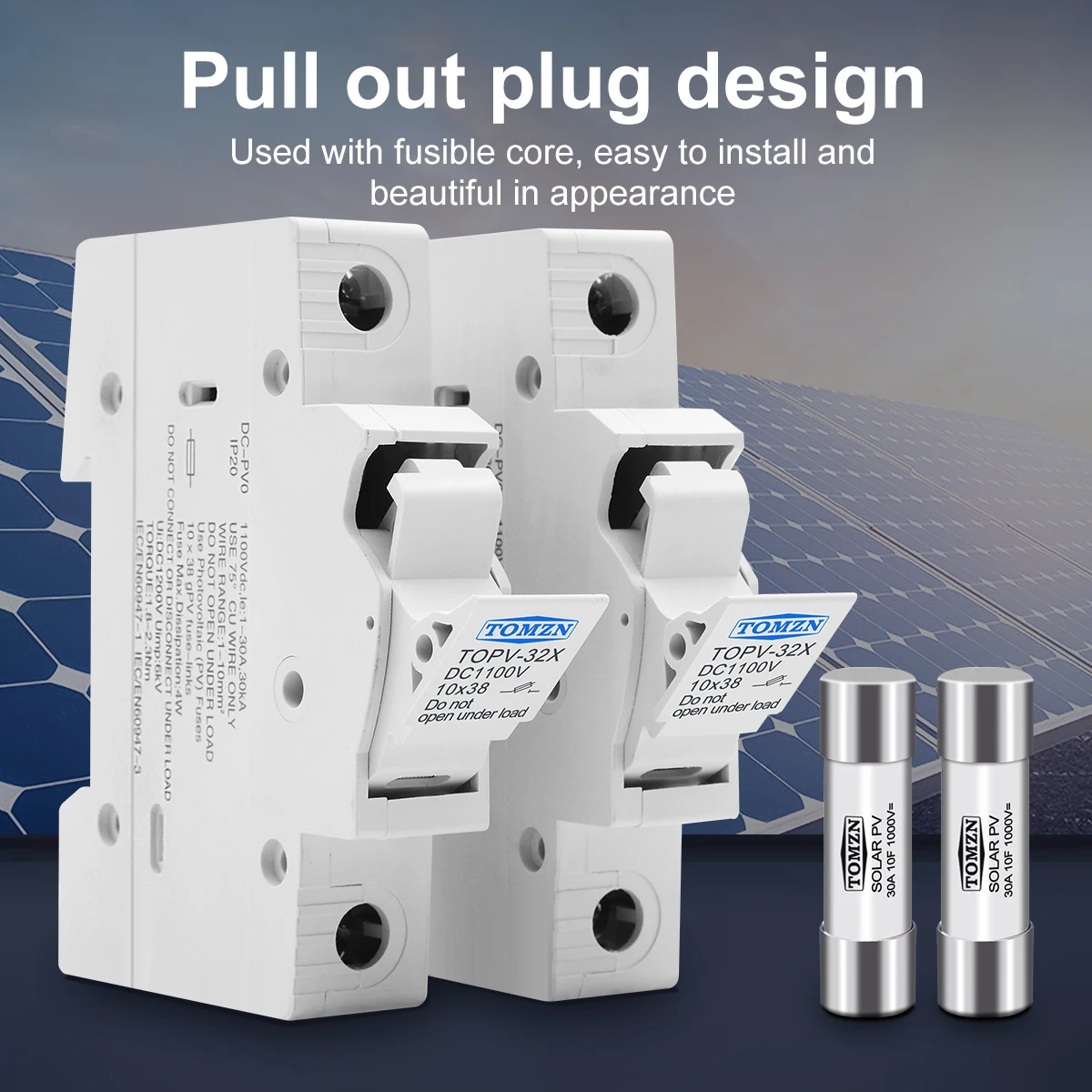 Un set 1P 2P DC portafusibile 10*38mm solare ad alta tensione PV 1100V TOMZN TOPV-30 Base protezione del sistema fotovoltaico gpV