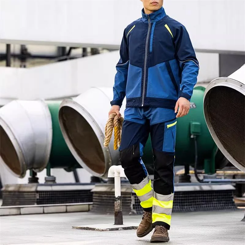 Safety Working Suit for Man Mechanic Workshop Uniforms Hi Viz Vis Tear Resistant Work Jacket and Reflective Work Pants Men Set 6