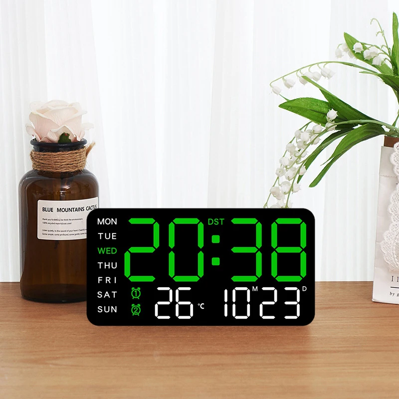 Large LED Digital Wall Clock with Built-in Date, Week, Temperature, and Humidity Display – Multifunctional and Stylish Timepiece