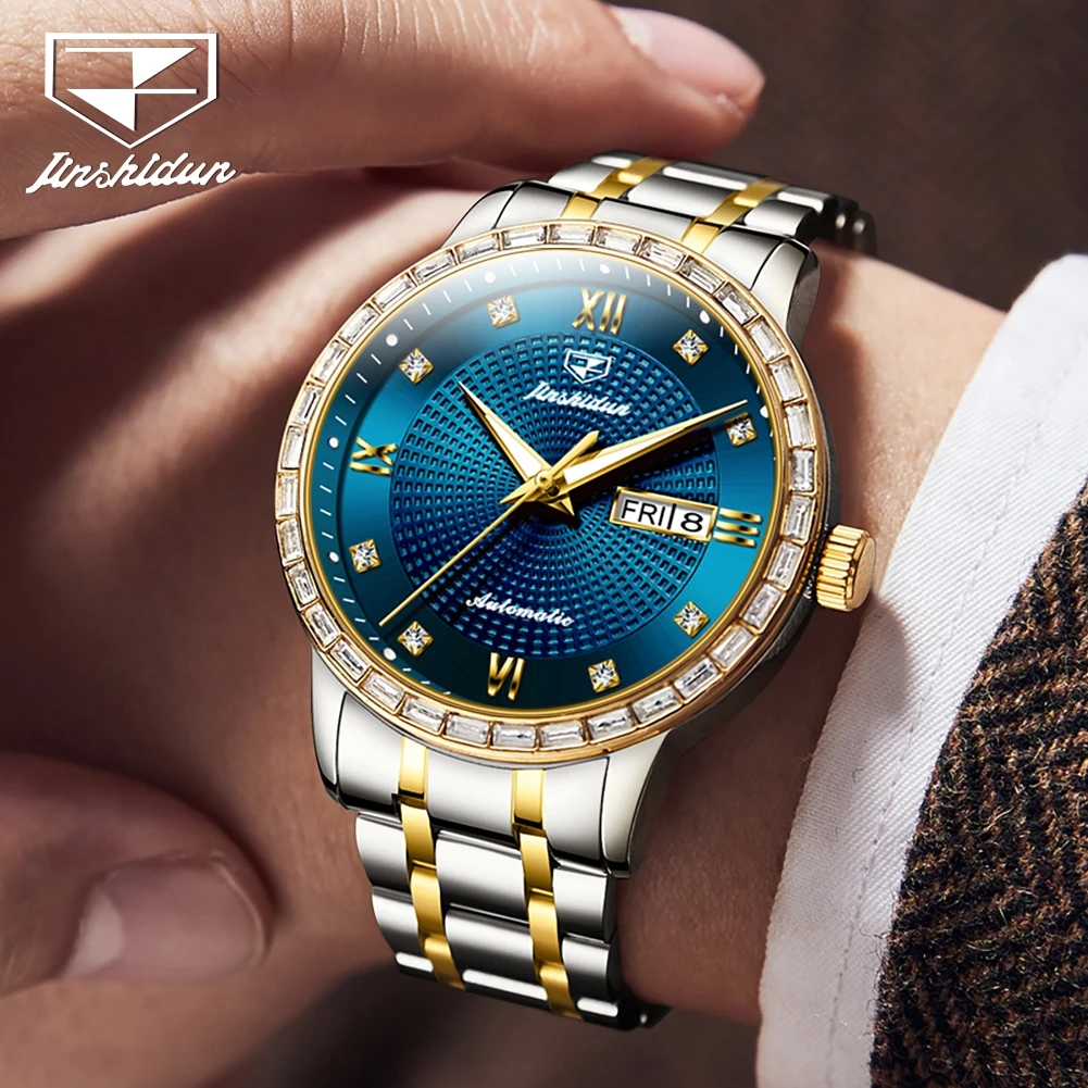 JSDUN 8959 Man Watch Classic Diamond Scale Mechanical Watch For Men Top Brand Week Date Display Luxury Wristwatch Waterproof