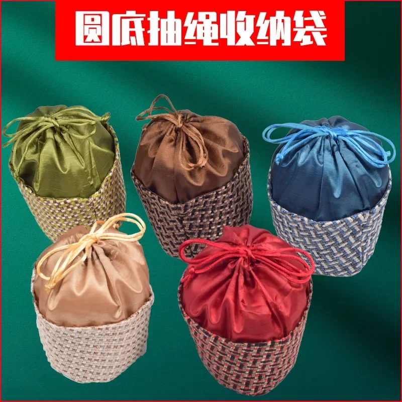 

Linen round bottom bundle pocket drawstring first jewelry organizer bag Table top organizer jewelry bag